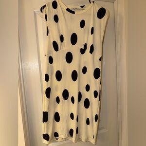 Zara Cream and Black Polka Dot Midi Dress